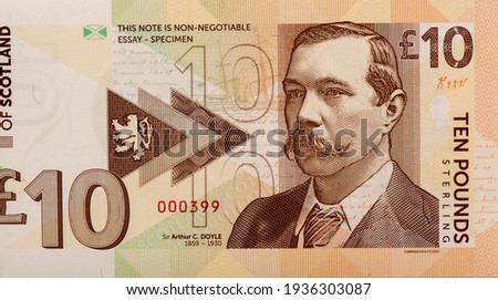 Arthur Conan Doyle Sherlock Holmes, Portrait from Scotland 10 Pounds 2017 Fantasy Banknotes.