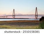 Arthur Ravenel Jr Bridge (2005), sunset, Cooper River, Patriots Point, Charleston, South Carolina, USA