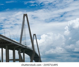 Arthur Ravenel Jr Bridge In Charleston, SC, On A Cloudy Day. 