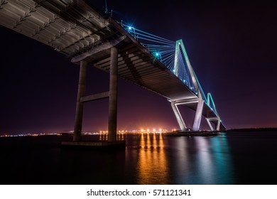 Arthur Ravenel Jr Bridge at Night on Wonders Way in Charleston, South Carolina