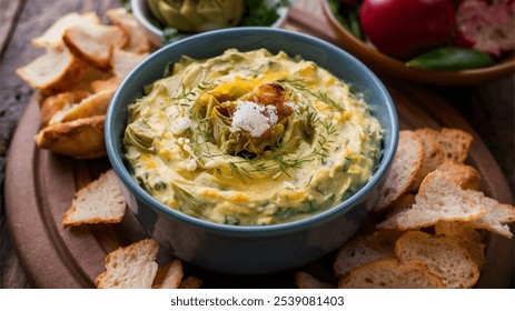 Artichoke Dip: Creamy dip made with artichoke hearts, often mixed with cheese and served warm with bread or chips. - Powered by Shutterstock