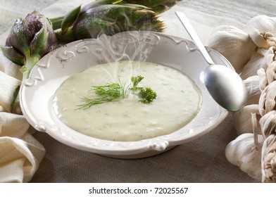 Artichoke Soup On Dish