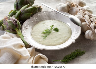 Artichoke Soup On Dish