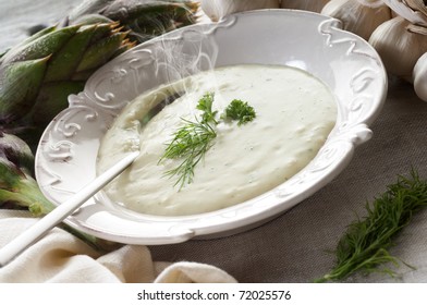 Artichoke Soup On Dish