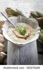 Artichoke Soup Over Bowl