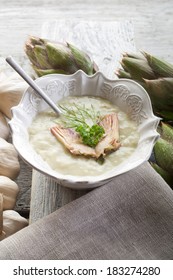 Artichoke Soup Over Bowl