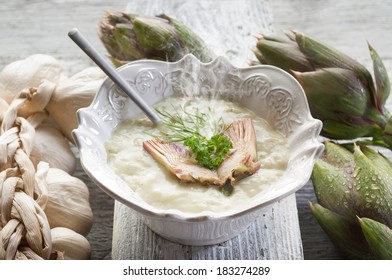 Artichoke Soup Over Bowl