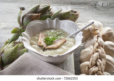 Artichoke Soup Over Bowl