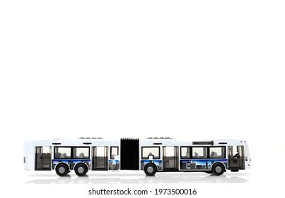 Articulated City Bus. Stretch Bus. Accordion Bus On A White Background. Toy Bus. Isolate. Concept. High Quality Photo