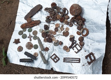 Artifacts And Personal Belongings Of The Fallen Soviet Soldiers On The Battlefield Of The Second World War. Finding On The Battlefield.