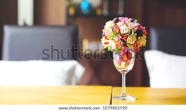 Artificial Bouquet Flowers Wine Glass Vase Stock Photo Edit Now