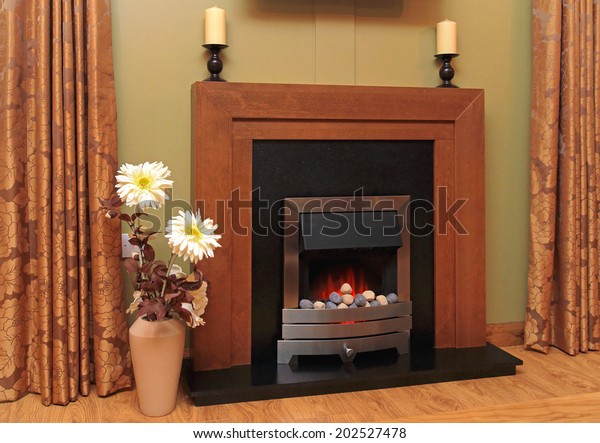 Artificial Fire Fireplace Lava Rocks Stock Photo Edit Now 202527478