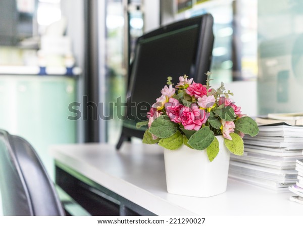 Artificial Flower On Office Desk Depth Stock Photo Edit Now