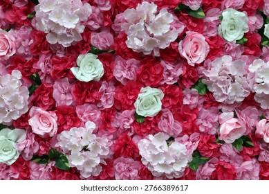 
artificial flower panel of silk hydrangeas and roses