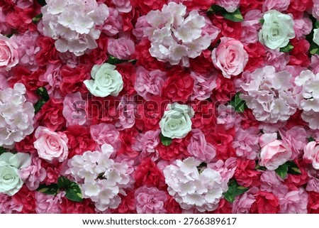 
artificial flower panel of silk hydrangeas and roses