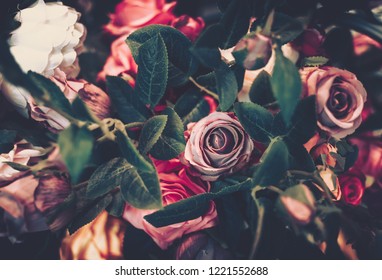 Artificial Flowers Wall for Background in vintage style - Shutterstock ID 1221552688