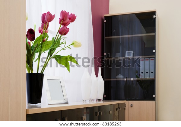 Artificial Flowers Window Office Stock Photo Edit Now 60185263