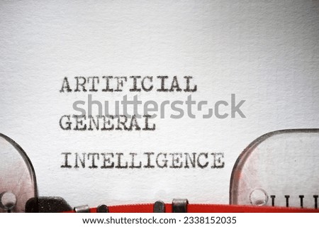 Artificial general intelligence text written with a typewriter. Stock photo © 
