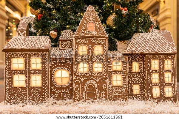 Artificial Ginger Bread House Lights On Stock Photo 2051611361 ...