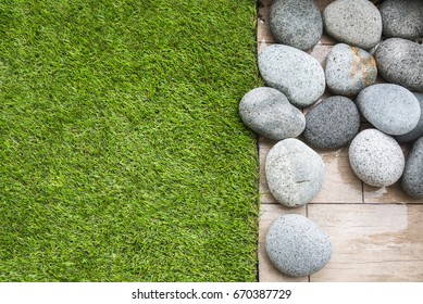 Artificial Grass On Balcony Floor With Pebbles