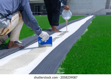 Artificial grass turf installation in artificial turf sport systems