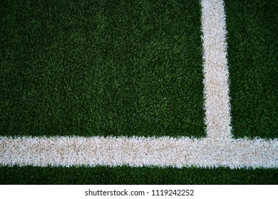 Artificial Green Grass Football Field & White Stripe - Close up