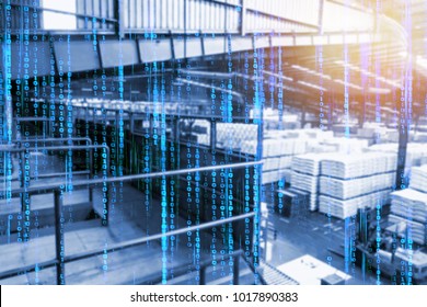 Artificial intelligence (AI) advisor in smart factory , machine and deep learning automation technology concept. Warehouse , blur blue binary coded for background. - Powered by Shutterstock