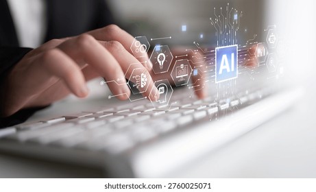 Artificial intelligence AI assistant concept featuring agentic AI understands voice, analyzes images, and autonomously completes complex AI tasks. Next generation of smart AI technology. Corpus