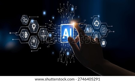 Artificial intelligence AI assistant concept featuring agentic AI understands voice, analyzes images, and autonomously completes complex AI tasks. Next generation of smart AI technology. Corpus