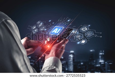 Artificial intelligence AI assistant concept featuring agentic AI understands voice, analyzes images, and autonomously completes complex AI tasks. Next generation of smart AI technology. Corpus