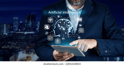 Artificial intelligence, AI chat bot concept. Businessman hands using tablet. ai chatbot infographic. Online Chatting Communication Business Internet Technology Concept - Shutterstock ID 2281610833