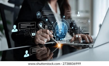 Artificial intelligence AI chat message concept linking users, knowledge base, search and analytics to provide automated NLP data support and informed business decisions, tech model training. Corpus