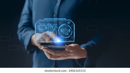 Artificial intelligence AI circuit board. Data analysis of ai artificial intelligence process with technology processor to planning business information data, tech, network corporate. Machine learning