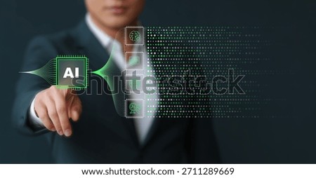 Artificial intelligence (AI) concept. Digital thinking, smart automation, advanced computing and modern business technology.