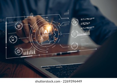 Artificial intelligence AI and CRM software automation technology.business use AI smart technology sales reports recording the sale of goods and making tax invoice. Robotic Process Automation RPA. - Powered by Shutterstock