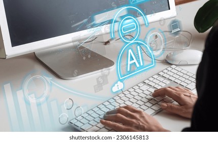 Artificial intelligence AI and CRM software automation technology.business use AI smart technology sales reports recording the sale of goods and making tax invoice. Robotic Process Automation RPA