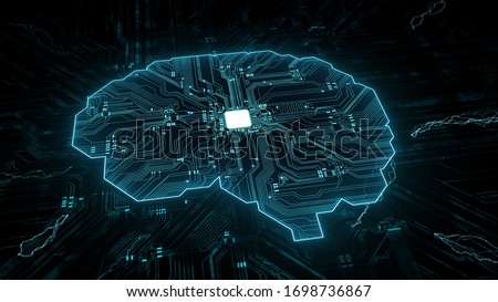 Artificial intelligence (AI), data mining, deep learning modern computer technologies. 
Futuristic Cyber Technology Innovation. 
Brain representing artificial intelligence with printed circuit board (