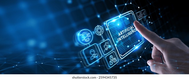 Artificial intelligence (AI), machine learning and modern computer technologies concepts. 3d illustration