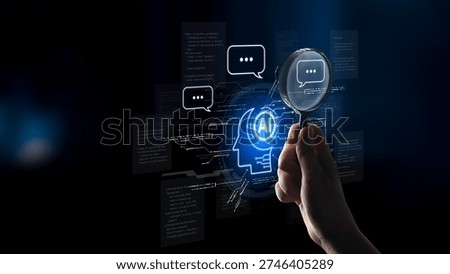 Artificial intelligence AI virtual assistant chatbot automates search and report with conversational chat support data for teams. LLM AI deep learning use generative AI for work support. NLP. Corpus