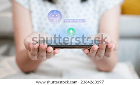 Artificial intelligence or Ai voice control Chat bot conversation concept. Online customer service support or Virtual assistant CRM software automation technology. E-learning cyberspace application.