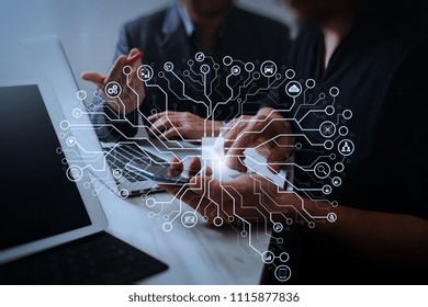 Artificial Intelligence (AI),machine Learning With Data Mining Technology On Virtual Dachboard.Business Team Meeting. Photo Professional Investor Working New Start Up Project.Finance Task.