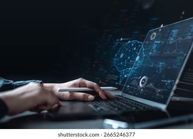 Artificial intelligence analytics technology. AI automation machine learning. Information data analysis. Neural network visualization tech. Digital integration. Romantic chatbot software developer.