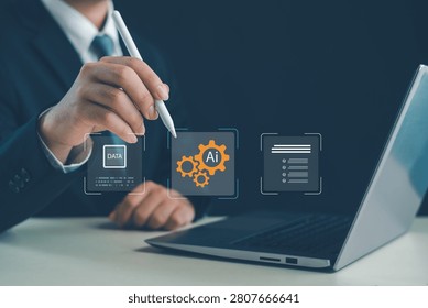 Artificial intelligence automation concept featuring AI-powered data processing, workflow optimization, digital transformation, smart analytics, machine learning integration, and business innovation.