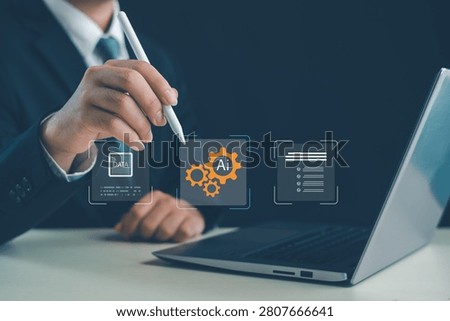 Artificial intelligence automation concept featuring AI-powered data processing, workflow optimization, digital transformation, smart analytics, machine learning integration, and business innovation.