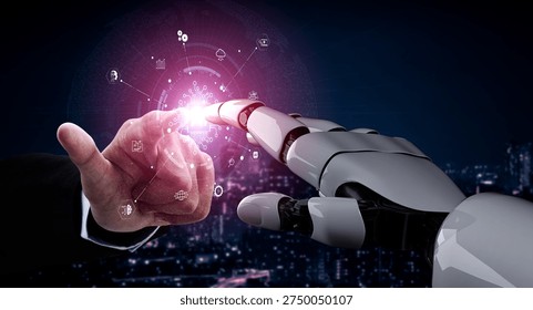 Artificial intelligence at the center of a connected ecosystem enabling automation, analytics, cloud computing and smart services. Corpus