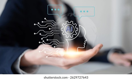 Inteligencia artificial chatbot comunicación innovación cliente servicio de negocio concepto de tecnología de mensajes conexión de datos asistente de Asistencia computadora futurista internet software en línea chat ayuda