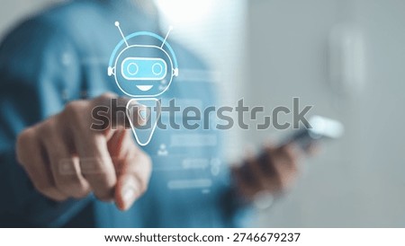Artificial intelligence chatbot interface concept with AI assistant icon, representing automation, machine learning, digital transformation and smart customer support technology for business.