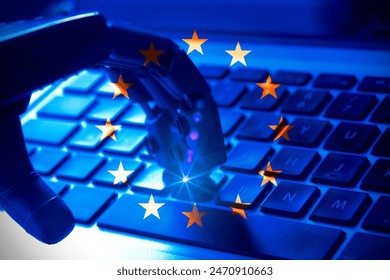 Artificial intelligence circuit line style. Europe flag Machine learning design. Smart network digital technology. AI. - Powered by Shutterstock