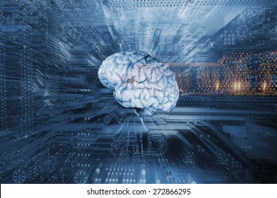 artificial intelligence and communication, brain and computer-part, slight zoom effect - Powered by Shutterstock