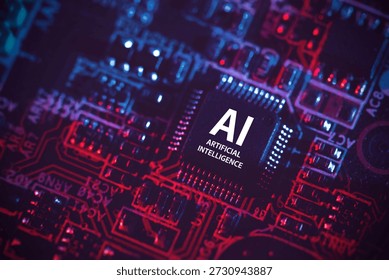 Artificial intelligence concept with computer chip. AI microprocessor closeup.